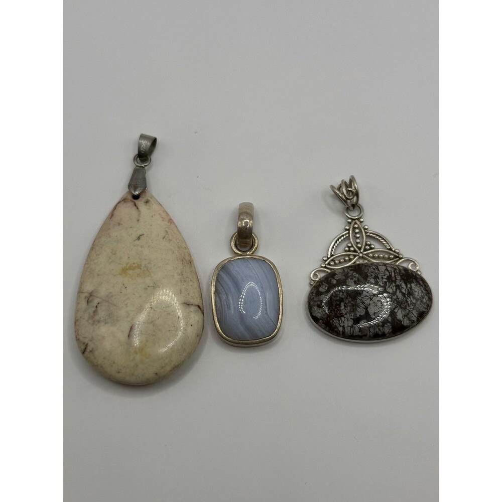 925 Sterling Silver Large Stone Pendant Lot Blue Lace Agate - Picture 1 of 7